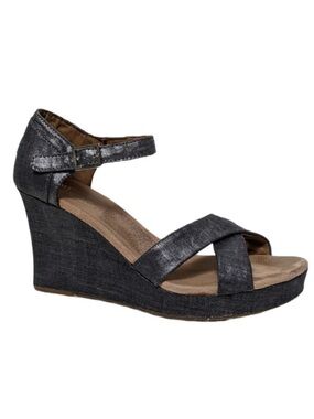 TOMS Metallic Denim Strappy Wedge Heels 12